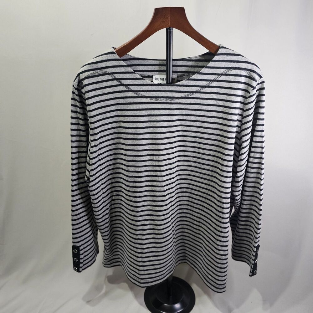 Southern Lady Blue/Grey 3/4 Sleeve Knit Top Crew Neck Size XL Style
